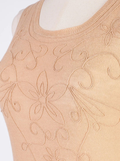 Excellent DKNY Floral Embroidered Orange Cotton Sleeveless Shirt S