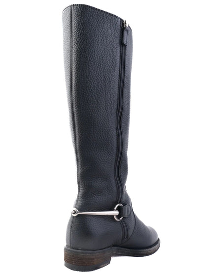 Excellent Gucci Black Leather Knee-High Boots with Silver Buckle Detail