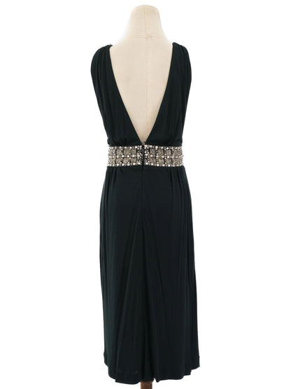 Azzaro Green Silk Sleeveless Dress Size L with Beaded Waistband