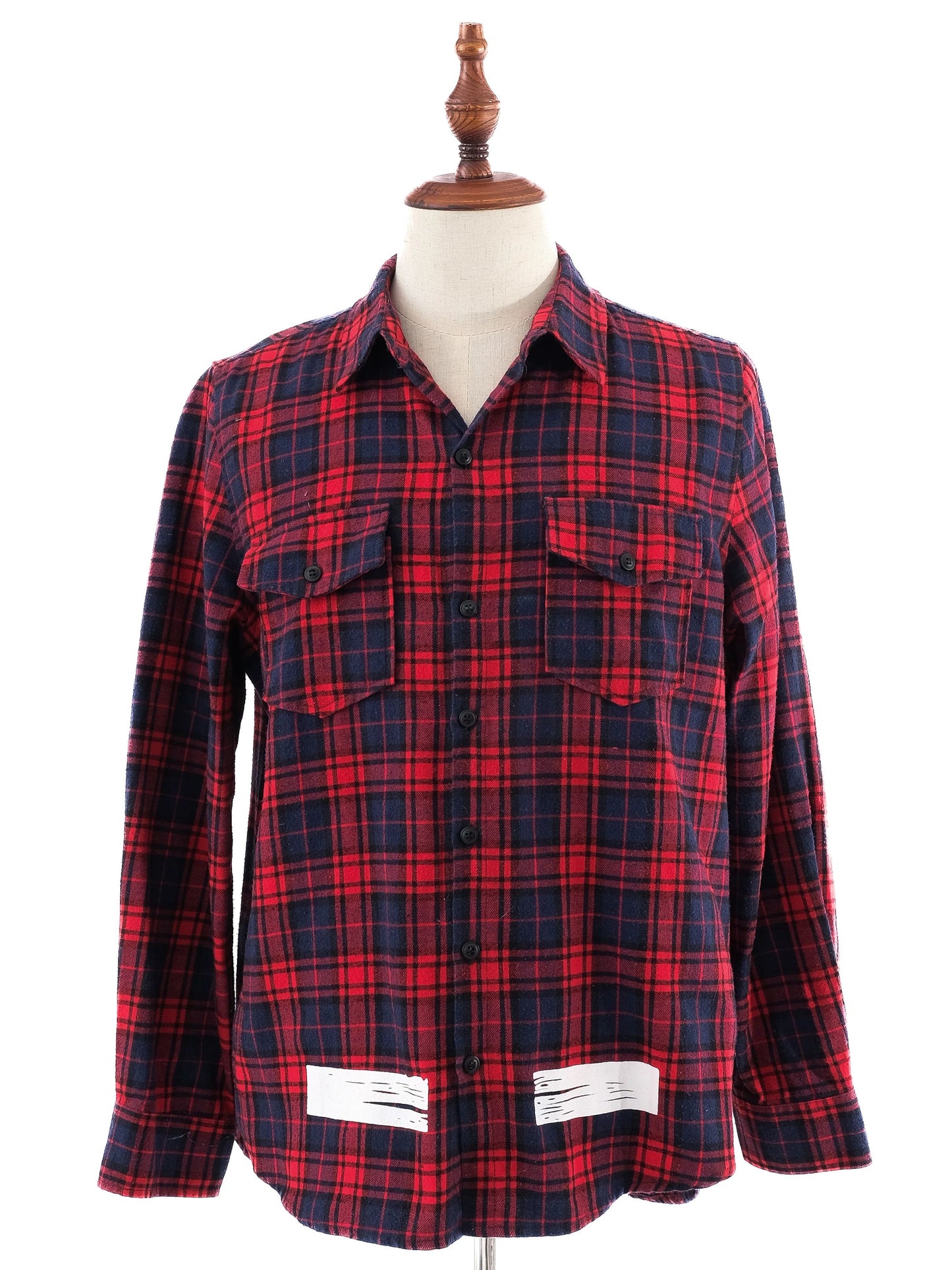 excellent off white red plaid flannel shirt men size m unique design