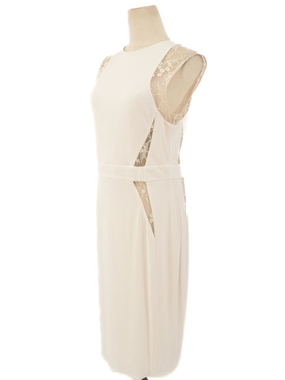 Excellent Elie Saab White Sleeveless Dress Size L with Lace Details