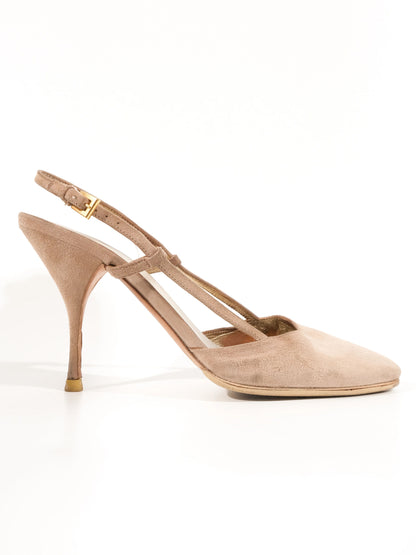 Average Prada Gray Leather High-Heeled Slingback Shoes Size 38