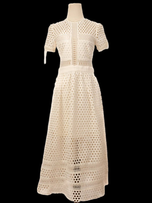 Self-Portrait White Lacy Full-Length Dress Size S Excellent Condition