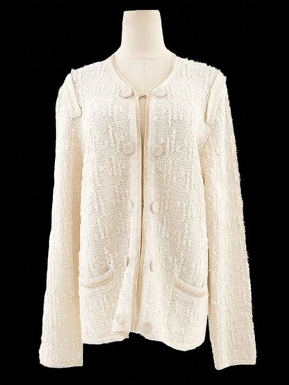 Excellent Escada White Wool Jacket Size L with Textured Knit