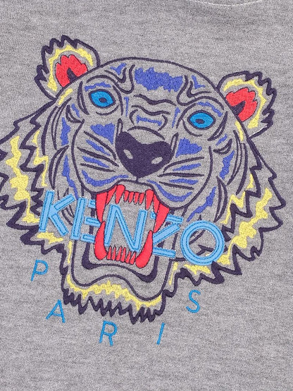 NEW Kenzo Kids Gray Hoodie Dress with Embroidered Tiger Design Size 13