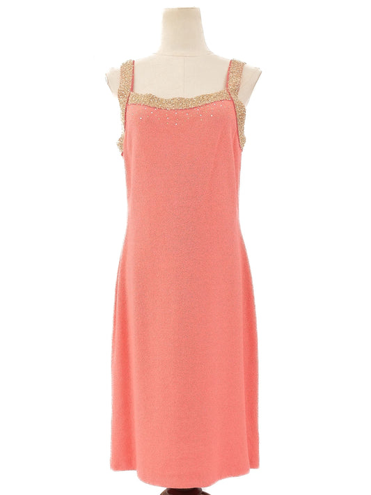 Excellent St. John Pink Wool Sleeveless Dress Size L with Gold Details
