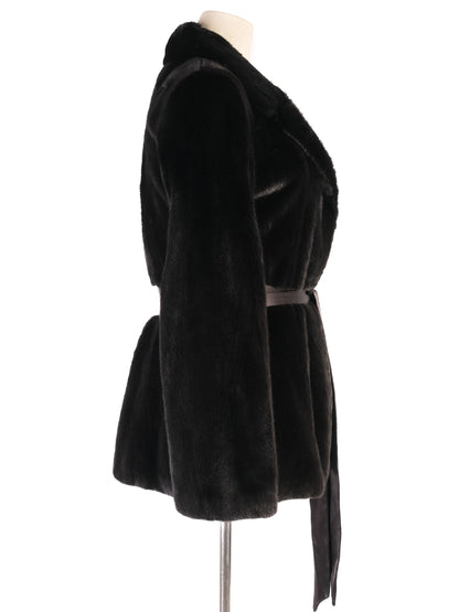 Perfect Blackglama Black Fur Coat with Belt Size S