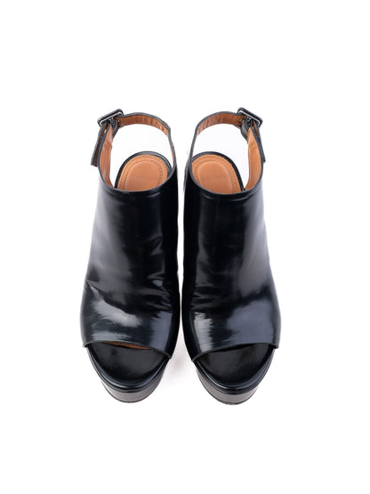 Givenchy Black Leather High-Heeled Platform Shoes Size 37