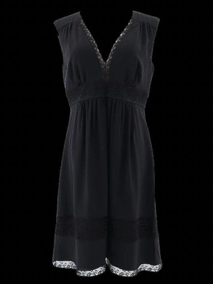 Prada Black Silk Dress with Lace Detailing Size L Excellent