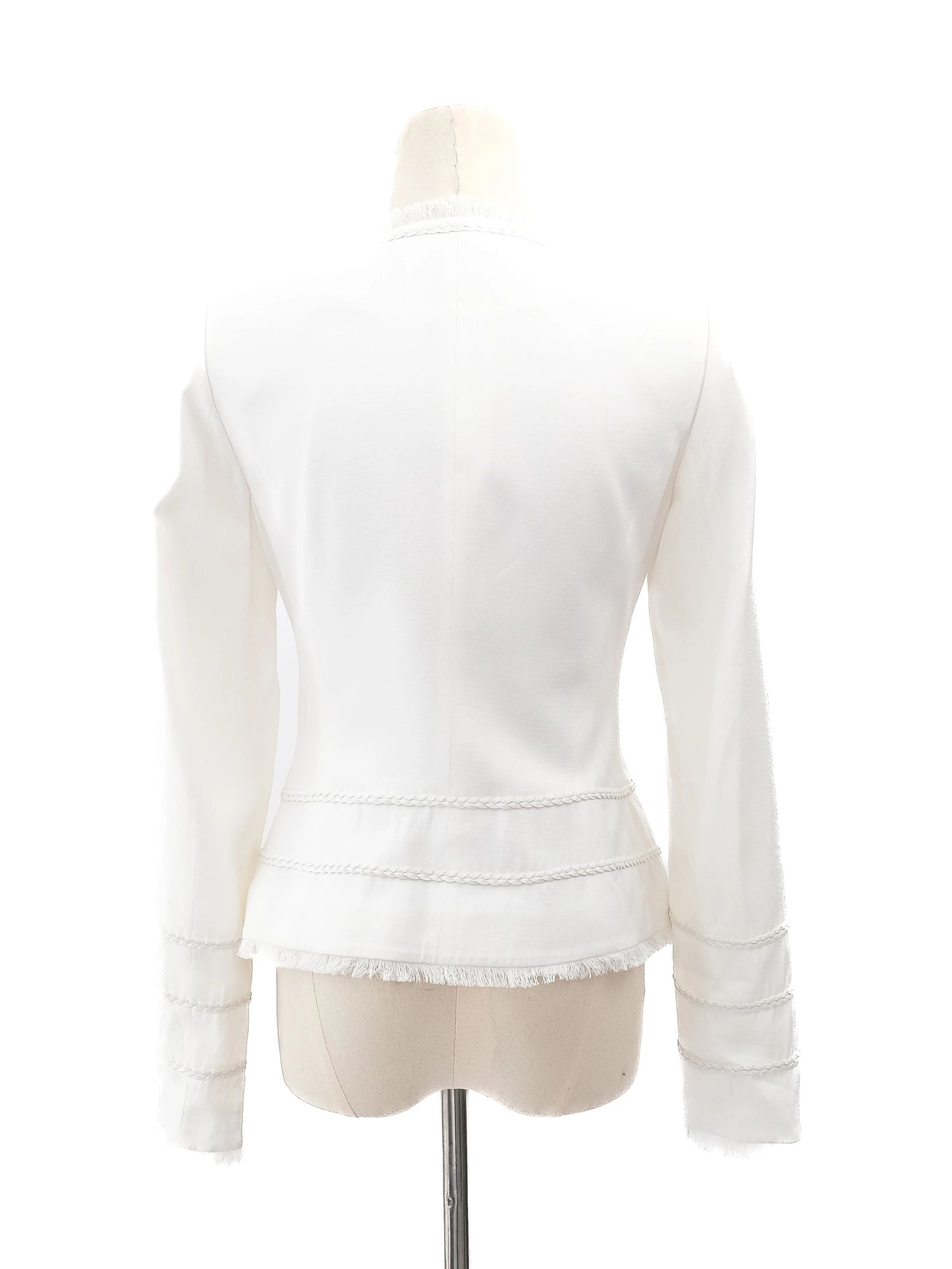 average bessini white viscose jacket size xs with decorative stitching