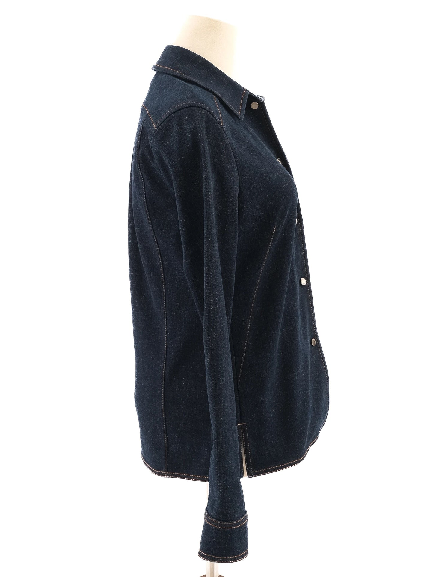 excellent loro piana blue denim button-up shirt size s