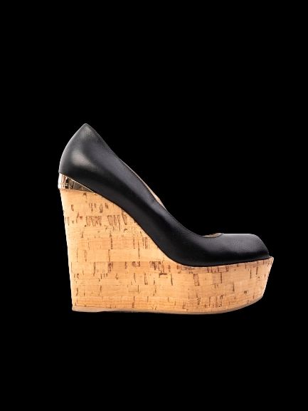 Excellent R&Renzi Black Leather Wedge Shoes Size 36 with Cork Heels