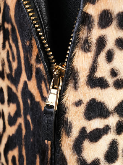 Excellent Etro Leopard Print Leather Jacket with Black Accents Size M