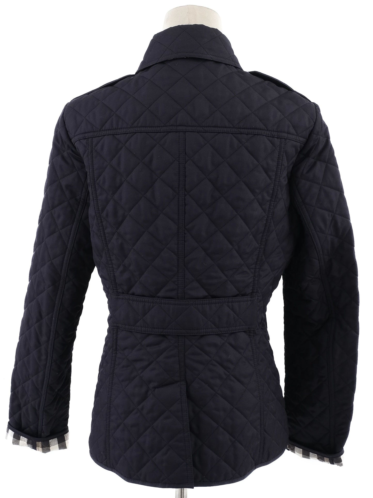 excellent burberry blue quilted jacket size s polyester women