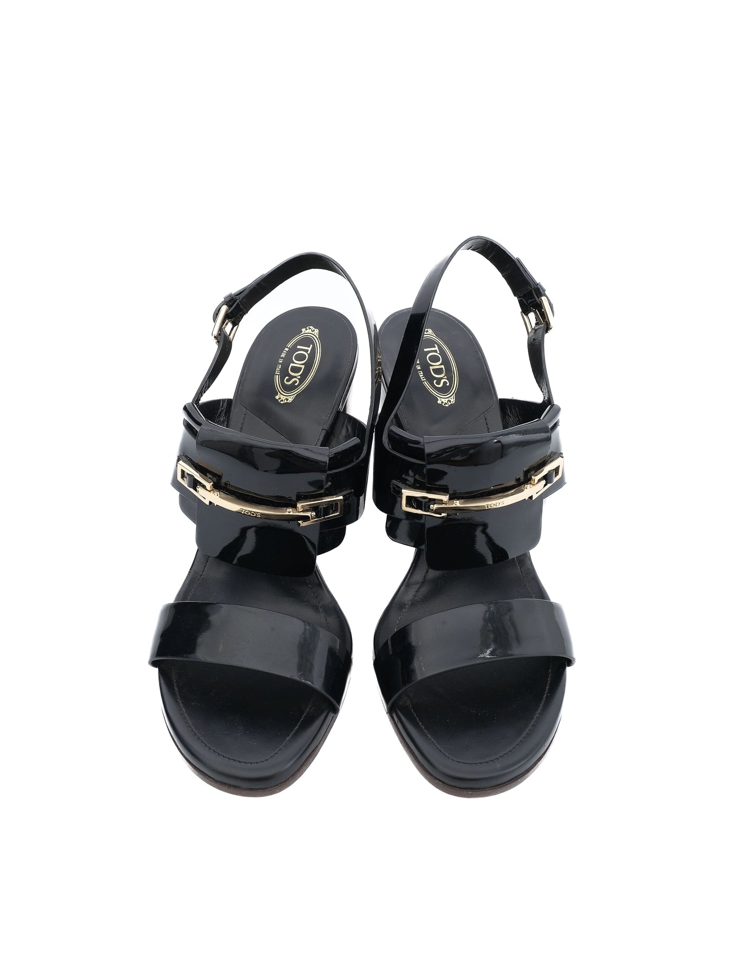 excellent tod's black high-heeled sandals size 40 with gold buckle