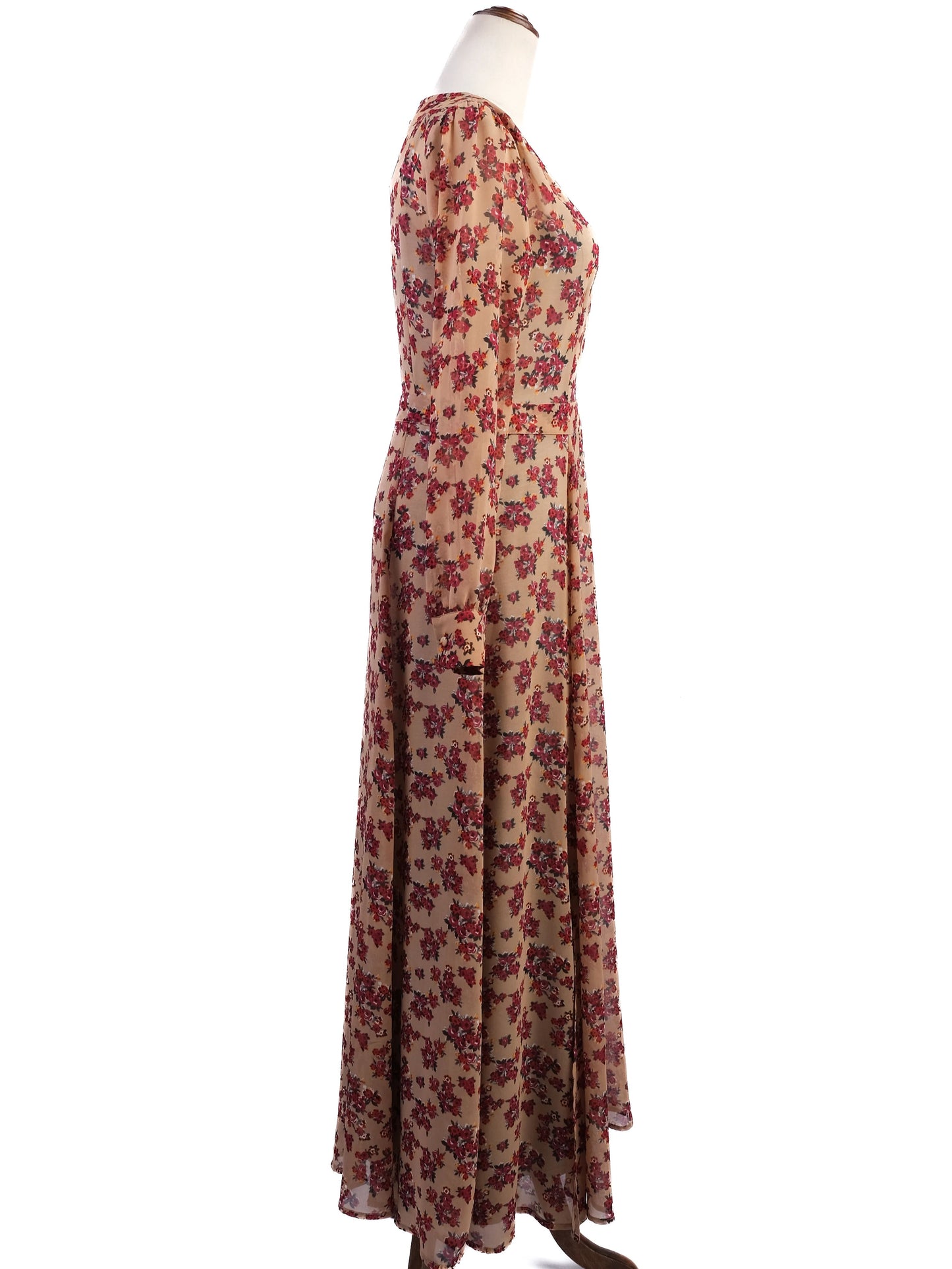 excellent twinset floral dress beige red size s long sleeve v-neck
