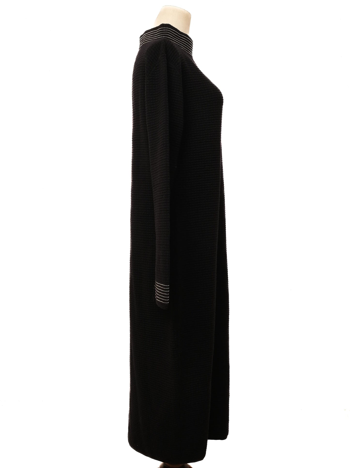 excellent cruciani blue wool long sleeve dress with striped detailing