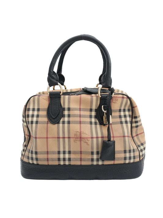 Excellent Burberry Plaid Handbag Black Leather Accents Women