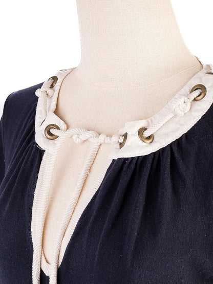 Excellent Moschino Navy Blue Blouse M Cotton Short Sleeve Women