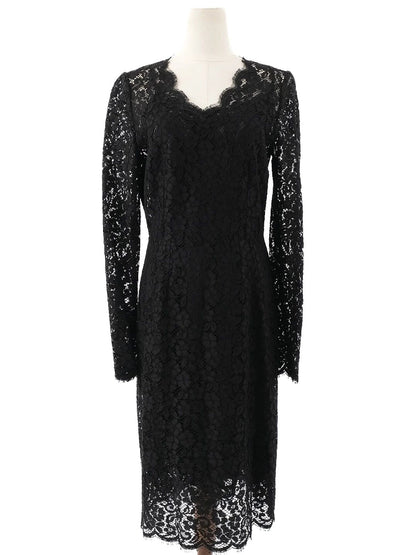 Perfect Dolce Gabbana Black Lace Dress Size L Floral Design