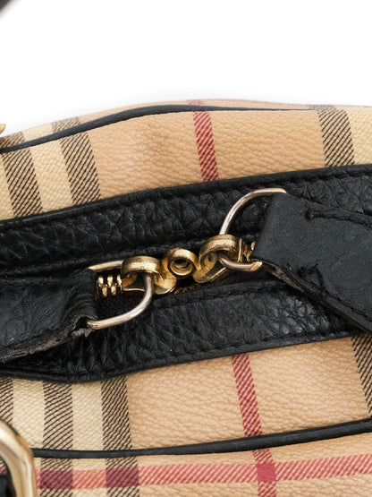 Excellent Burberry Plaid Handbag Black Leather Accents Women