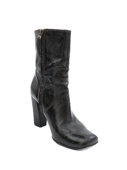 Excellent Fendi Orange Leather High-Heeled Ankle Boots Size 36.5