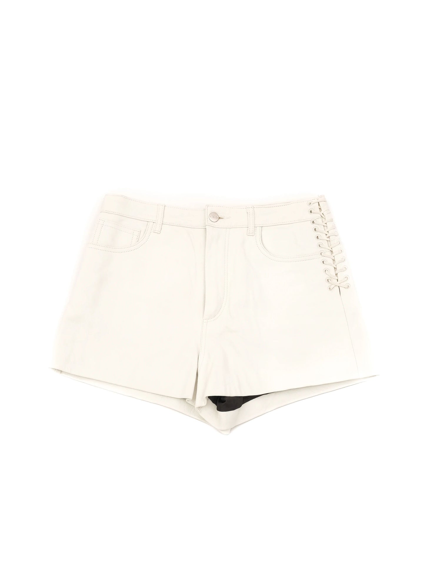 excellent iro white leather shorts with lace-up detail size s