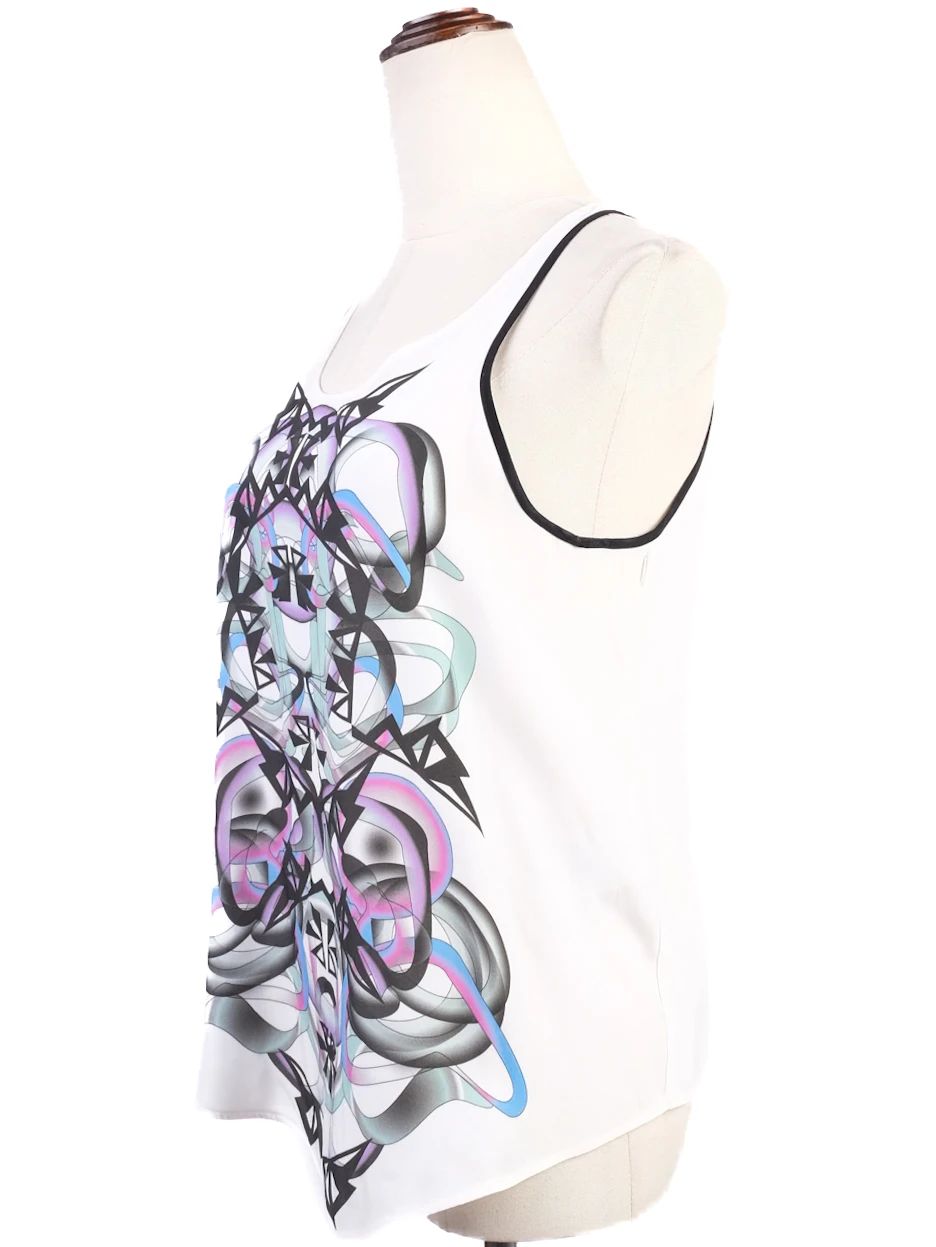 excellent sandro white silk sleeveless top xs abstract design