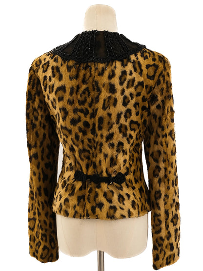 Excellent Blumarine Leopard Print Jacket with Beaded Collar, Size XS
