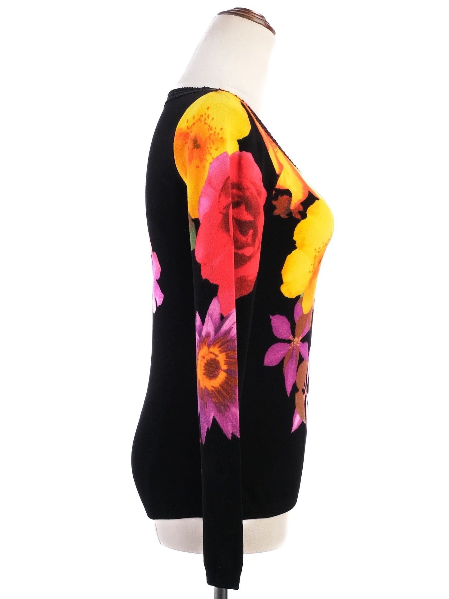 excellent blumarine black floral print sweater size m viscose