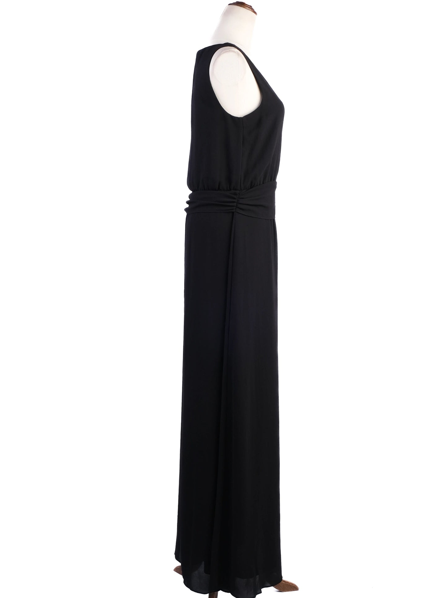 excellent theory black sleeveless dress size s, polyester, flowing skirt