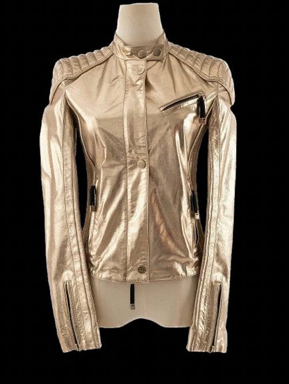 Excellent Iceberg Yellow Leather Jacket Size S with Quilted Detail