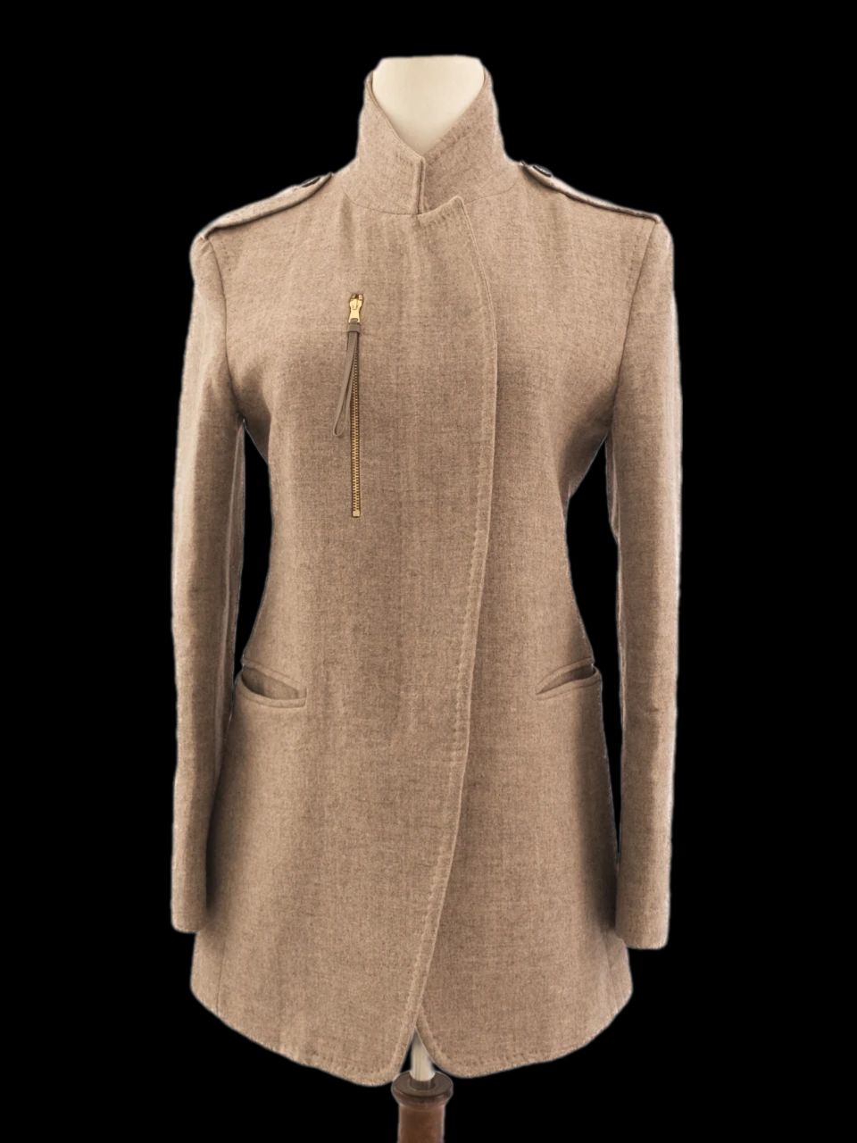 new max mara gray wool tailored coat size m with high collar