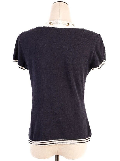 Excellent Moschino Navy Blue Blouse M Cotton Short Sleeve Women