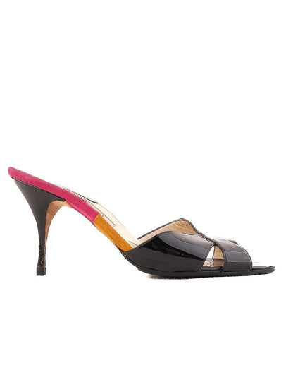 Average Condition Brian Atwood Black Leather High-Heeled Sandals Size 38