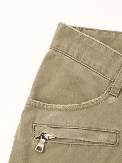 Excellent Balmain Women's Green Pants Size M with Distressed Details