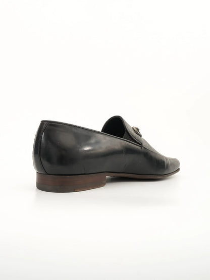 Excellent Condition Black Leather Loafers Size 42 with Metallic Detail