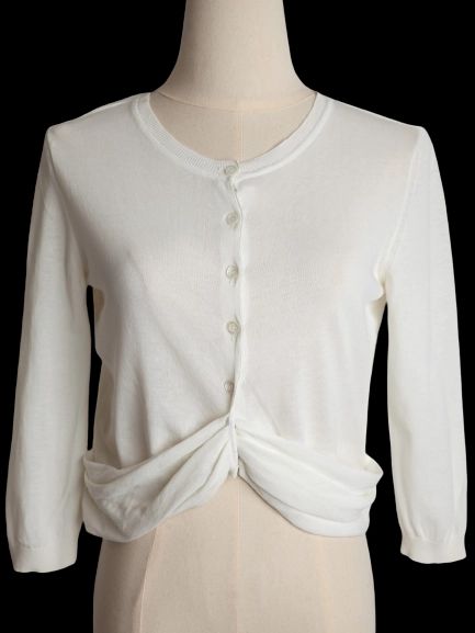 good moschino white cotton cardigan size xs with gathered waist detail