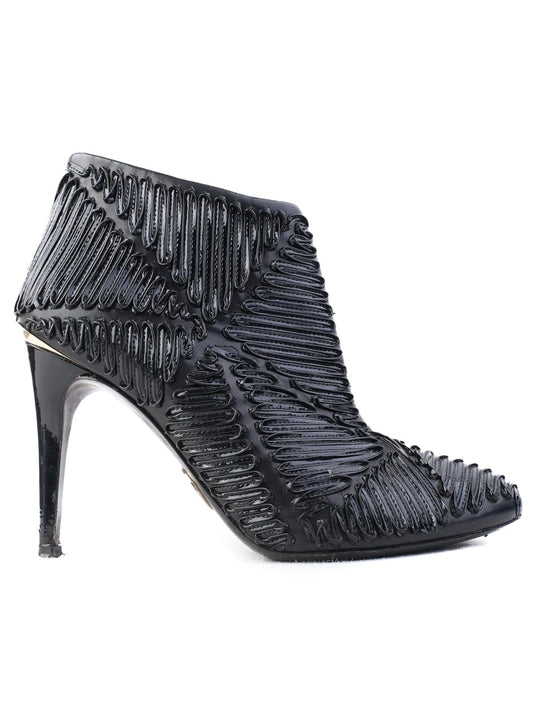 Excellent Roberto Cavalli Black Leather High-Heeled Ankle Boots Size 37.5