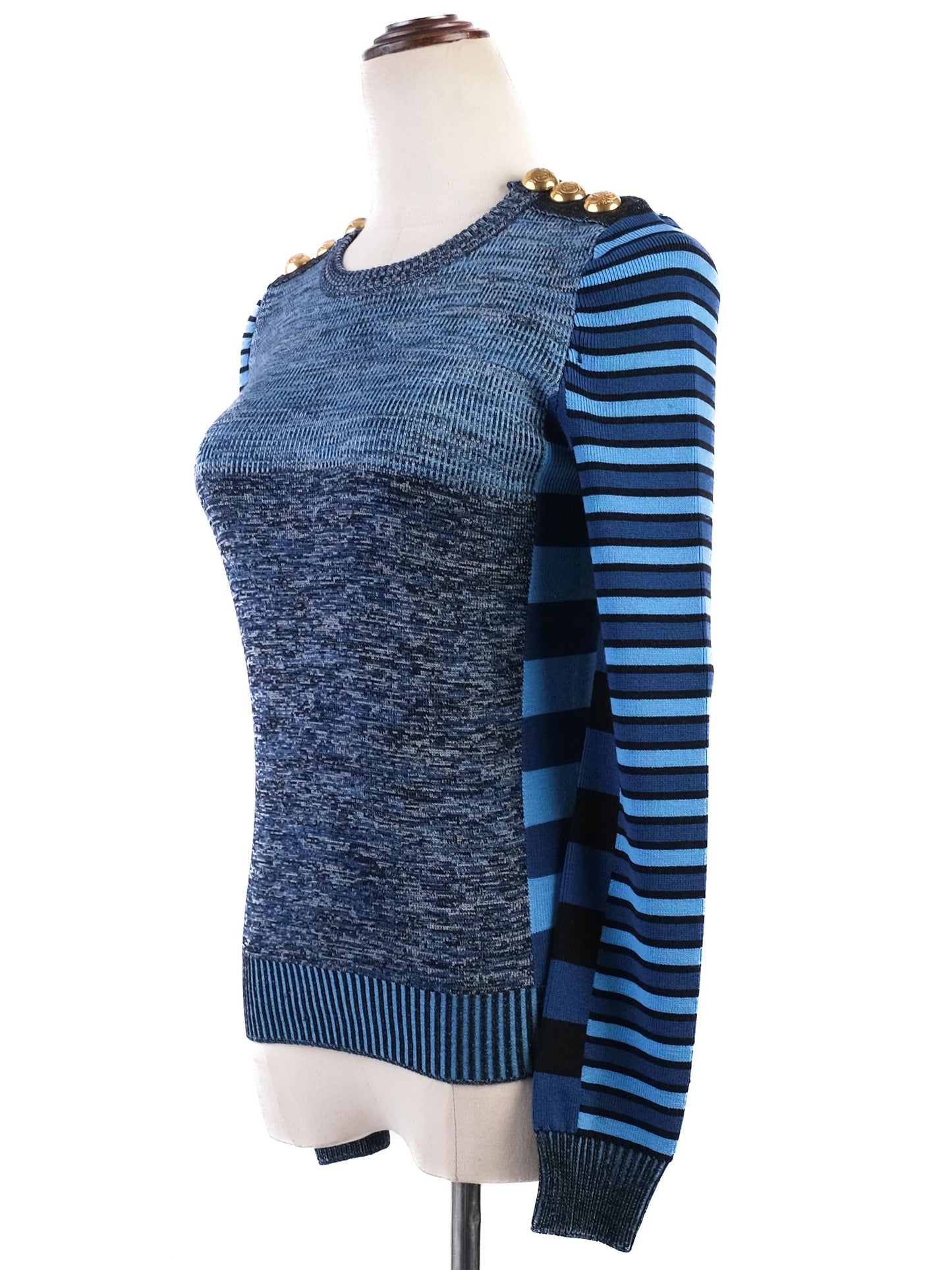 excellent gucci womenõs blue wool sweater xs with striped sleeves