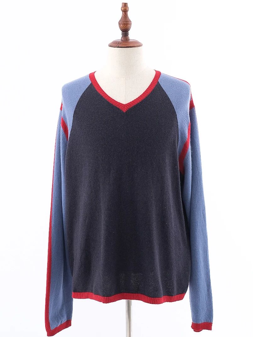 excellent etro cashmere color-block sweater xl men v-neck