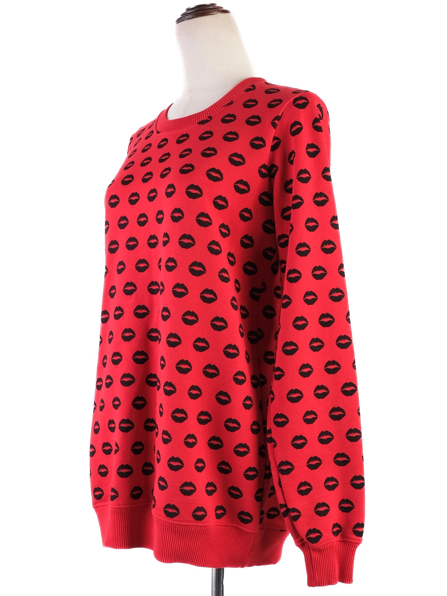 excellent markus lupfer red cotton sweater size s with lip print