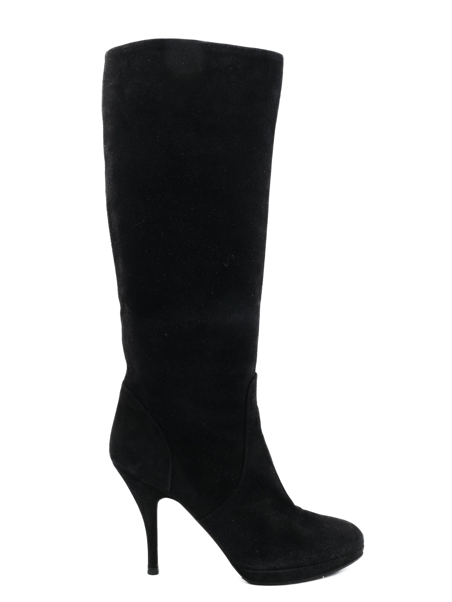 good salvatore ferragamo black leather knee-high stiletto boots size 38.5
