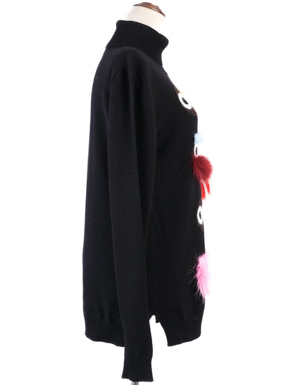 Fendi Black Wool Turtleneck Sweater M with Colorful Patches