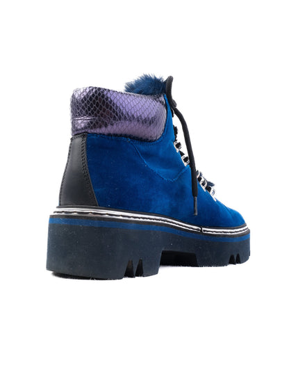 Perfect Pollini Blue Velvet Boots with Fur Trim Size 37
