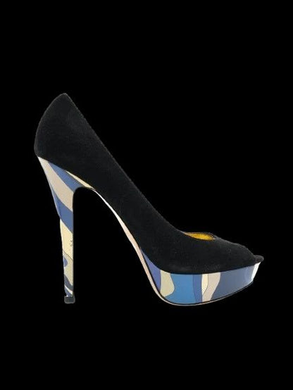 Emilio Pucci Black Genuine Suede High-Heeled Shoes Size 36