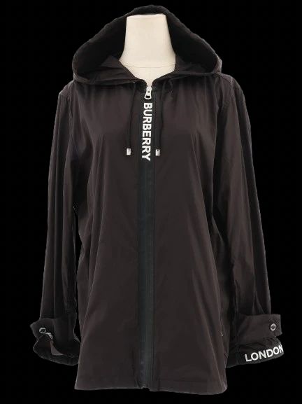 excellent burberry black hooded jacket size xl nylon women