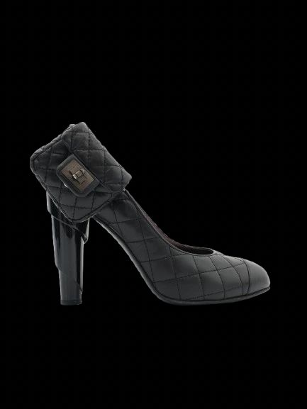 excellent chanel black leather high-heeled shoes size 41