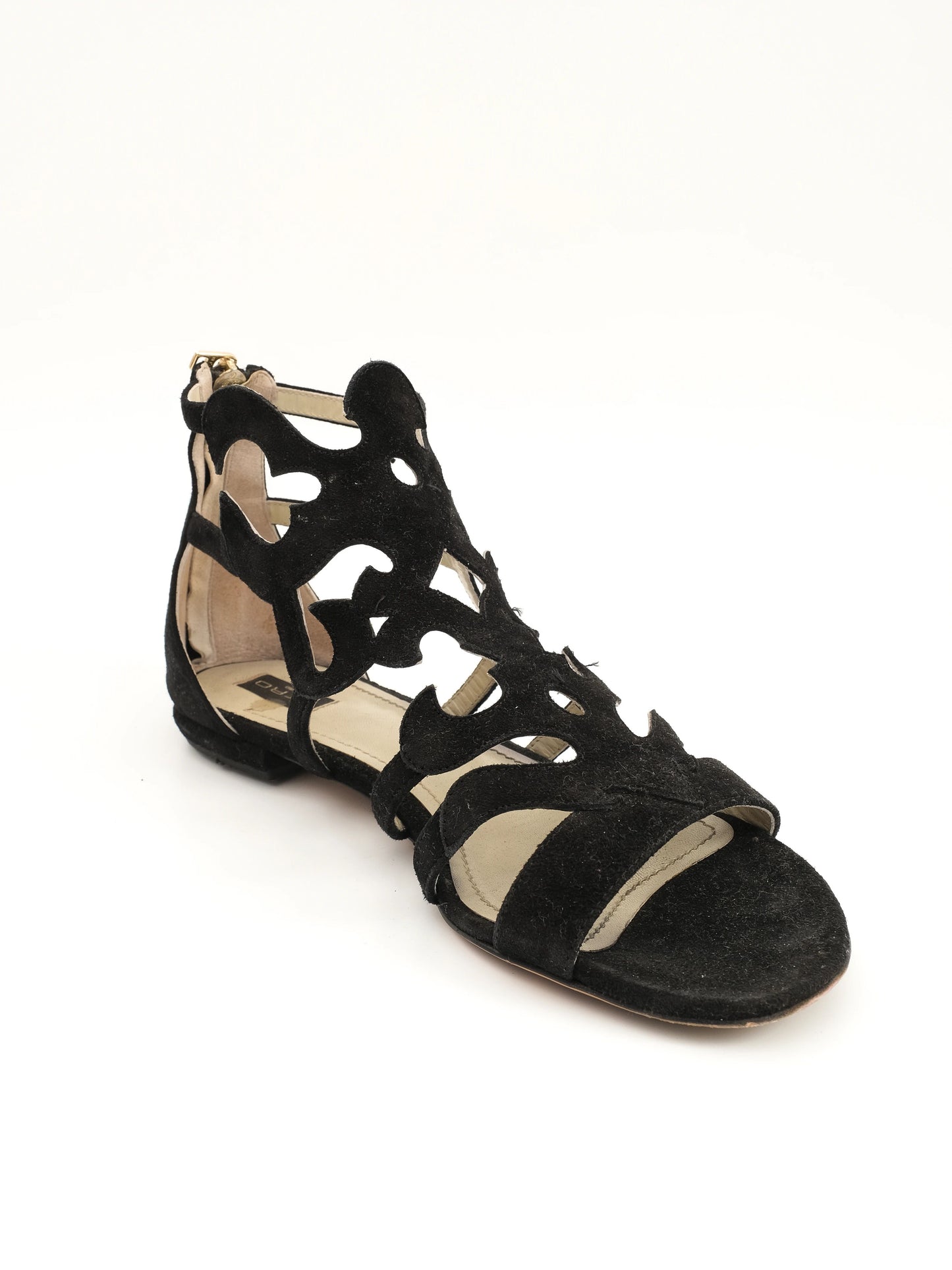 excellent etro black leather sandals with cut-out design size 38