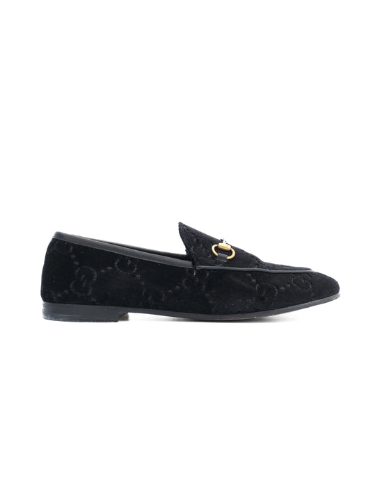 Excellent Gucci Black Genuine Suede Loafers Size 38 with Gold Bit Detail